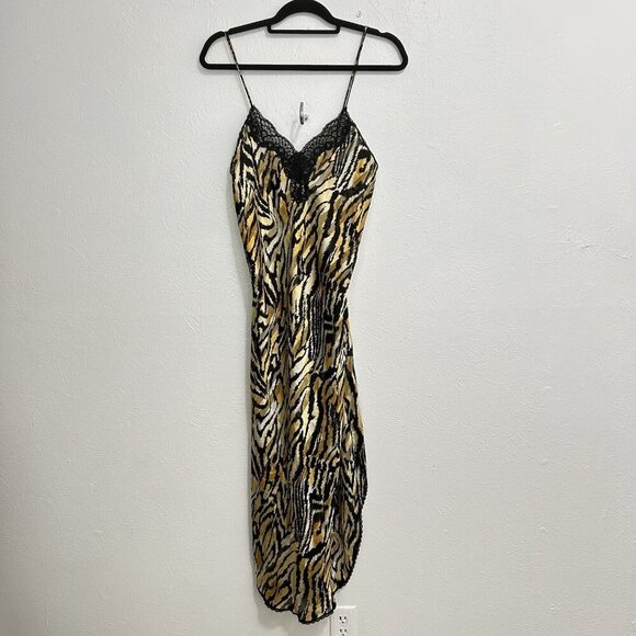 VTG Lucie Ann Satin Slip Nightgown Animal Print Black Lace Low Back USA Made Am - Picture 5 of 14